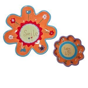Certified Int. Snack Plates Trinket Dishes Y2K MCM Lori Siebert Smile Enjoy Life